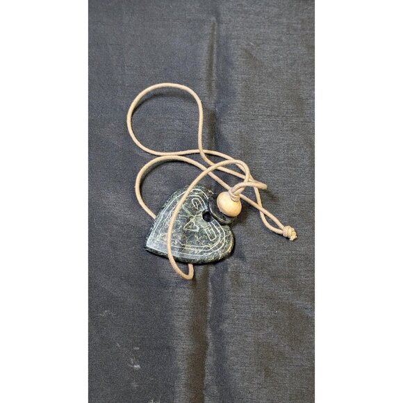 3 for $30 Vintage hand carved stone pendant with leather strap and wood bead - Picture 8 of 10